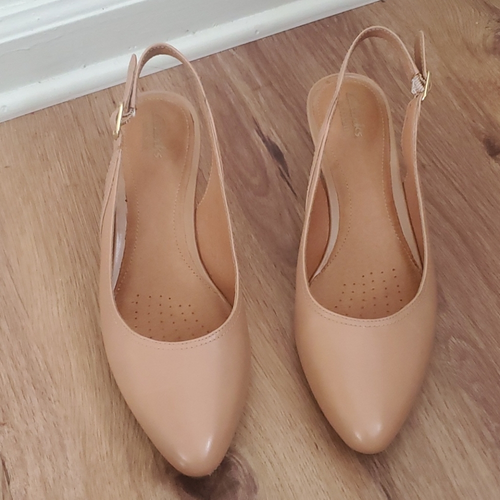 Pointed toe open back kitten heels
